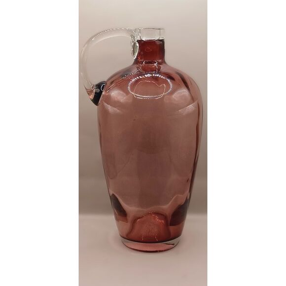 Amethyst Glass with Applied Clear Lip and Handle Hand Blown 10.5" Jug Vase - Picture 8 of 16